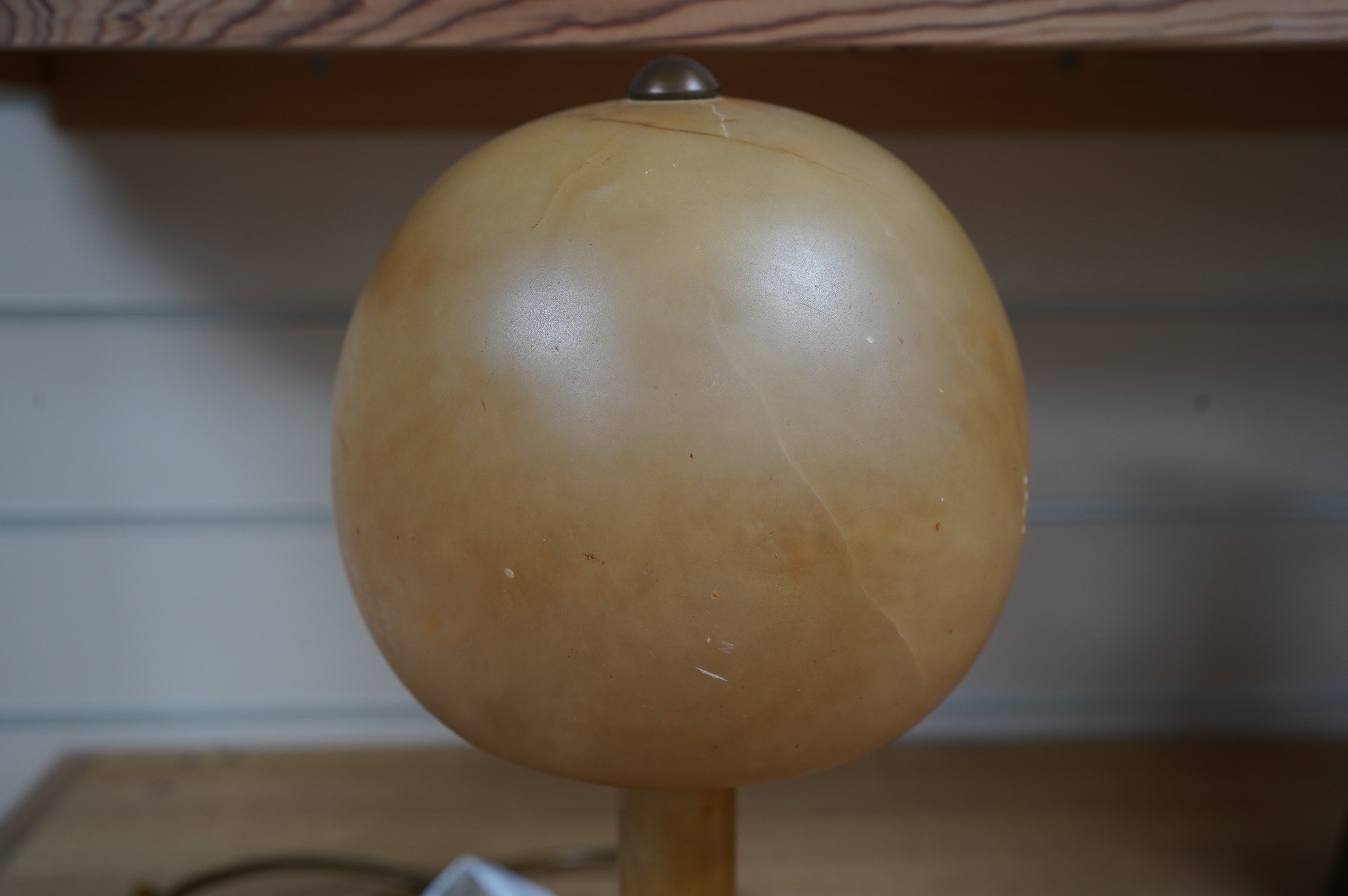 An Art Deco marble effect glass table lamp, 31cm. Condition - fair to good, not tested